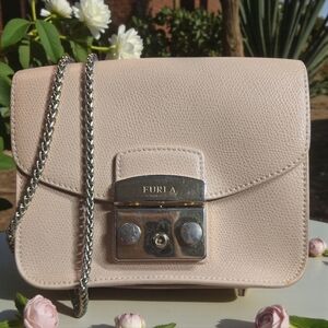 Furla Blush Mini Metropolis Leather Crossbody Bag with Gold Accents